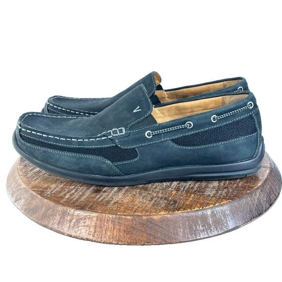 Vionic Shoes Mens Size 12 Earl Loafers Slip On Moc Toe Black Nubuck Leather - Picture 1 of 11